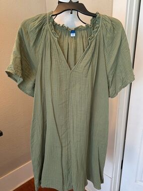 Old Navy Olive Green Crinkle Gauze Dress